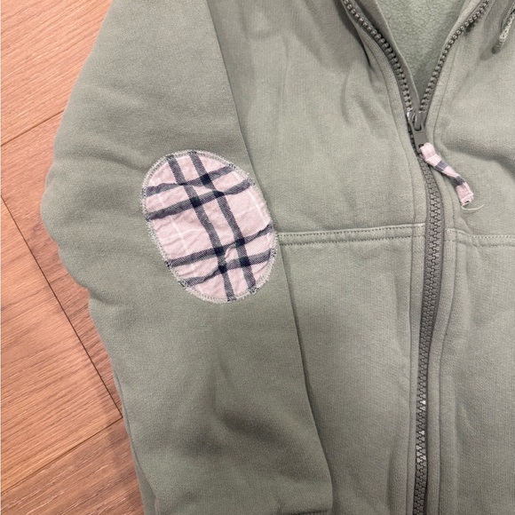 Excellent condition LaCoqueta safe green hoodie with plaid patch arms - Sz 10 - Picture 3 of 5